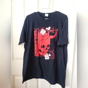 Graphic Black T-Shirt with Red Skull Design
